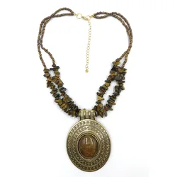 2023 New Vintage Ethnic Necklace Fashion Jewelry Hot Popular Retro Bohemia Style Multilayer Beads Chain Stone Pendant Necklace