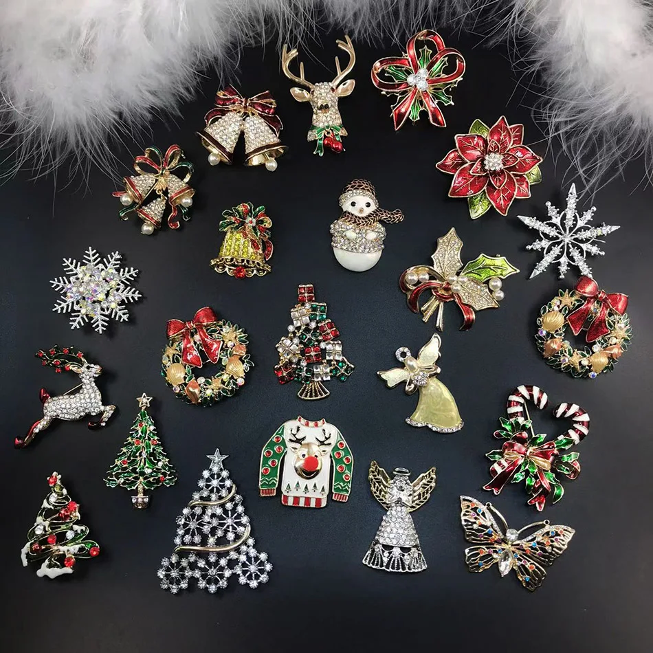 Creative Fun Christmas Series Brooch Lucky Holiday Blessing Gifts Jewelry Accessories Angel Snowman Christmas Tree