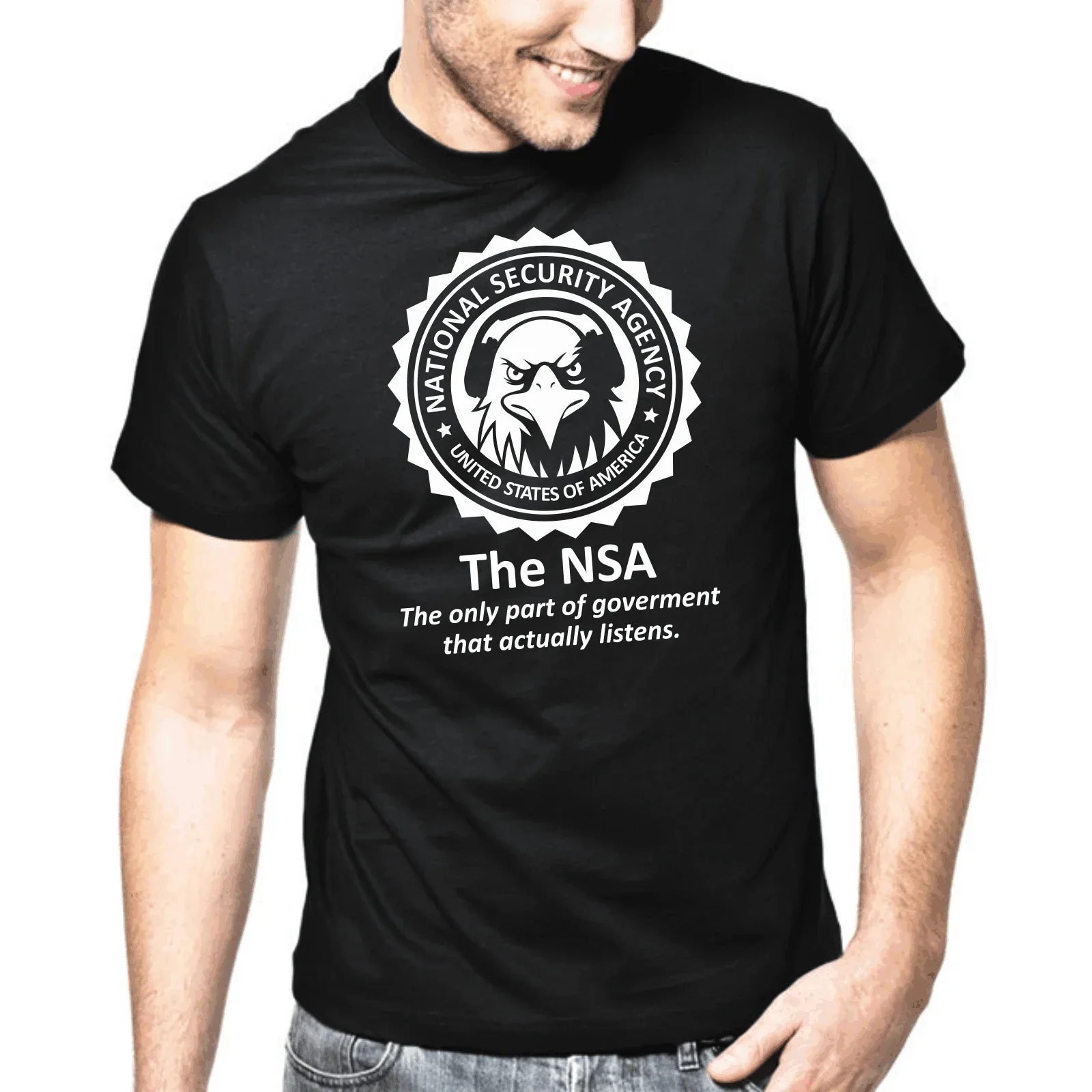 Nsa   National Security Agency   Usa   Edward Snowdon   Funny   T-Shirt Men Short Sleeve T Shirt 100% Cotton Unisex Tees