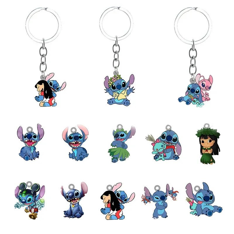 Disney Stitch portachiavi Cartoon Figure Kawaii Blue Stitchs divertente modello acrilico portachiavi novità accessori compleanno regali per bambini