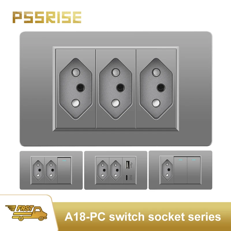 

PSSRISE 118mm Brazil standard home wall light switch socket DC 5V 2.1A USB Type-c charger 20A PC panel Computer TV phone socket