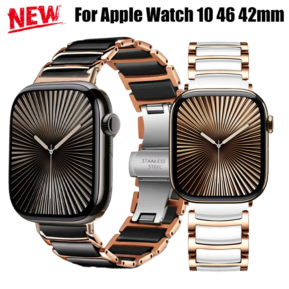 

Роскошный керамический браслет для Apple Watch Series 10, 46 мм, металлический деловой браслет для Iwatch 10, 9, 8 Ultra, 49 мм, 42/45 мм, ремешок