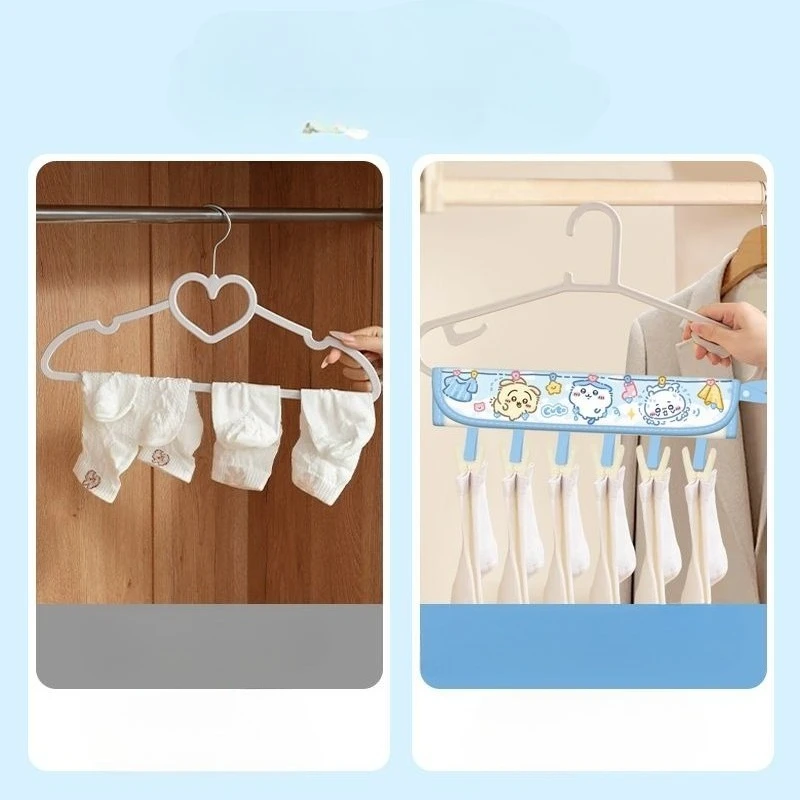 MINISO Chiikawa Hachiware Usagi Cartoon Folding Clothes Rack Portable Clothing Artifact Multifunctional Clothes Rack Travel