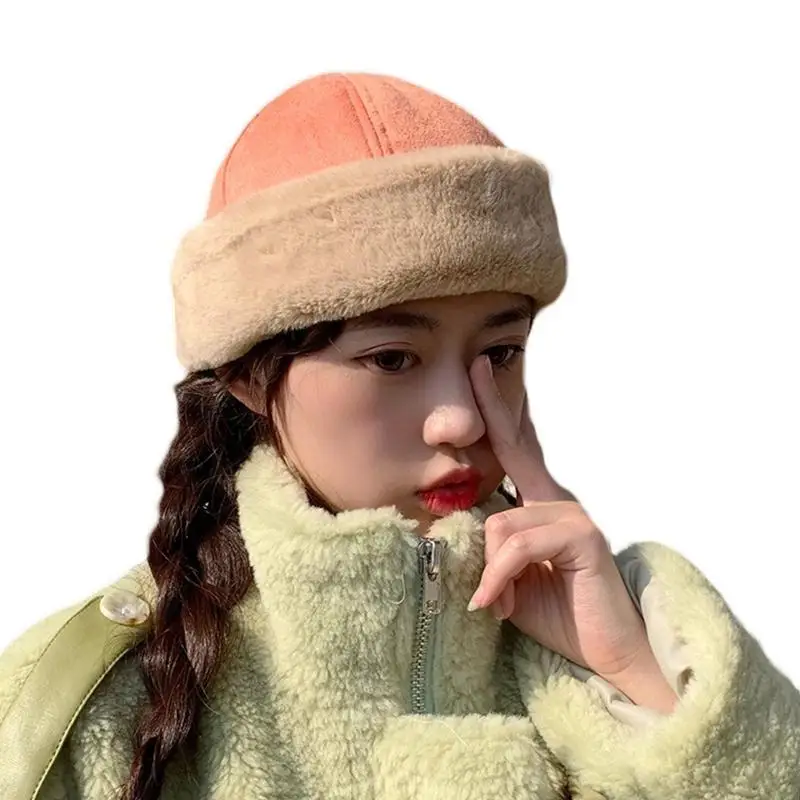 قبعة شتوية دافئة من جلد الغزال المخملية قبعة بلون قطيفة مكبلة بدون إطار جمجمة 49 ميجابايت #2