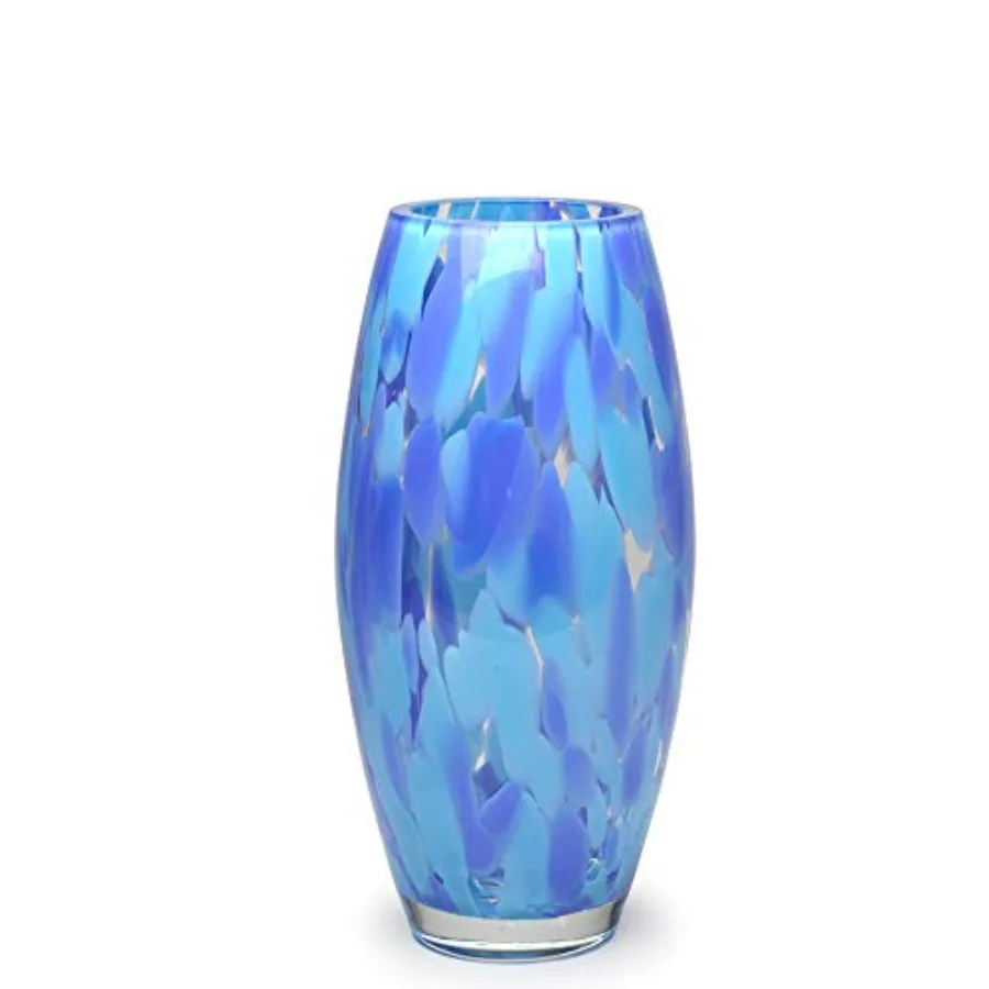 Jarrón de Vidrio Ca D Oro, Azul Confeti, Soplado a Mano, Estilo Murano, para Flores y Decoración - Modelo Oliva G
