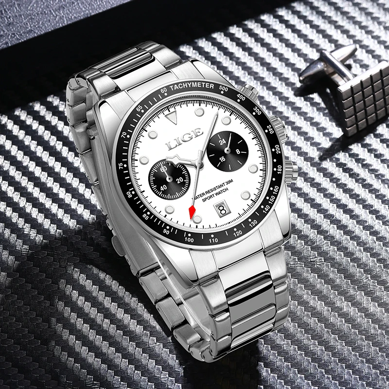 LIGE New Luxury Fashion Mens Watch Business Casual Auto Calendar Stainless Waterproof Man Chrongraph Luminous Quartz Wristwatch