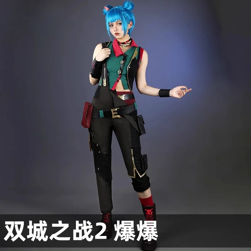 Anime Arcane 2 Powder Cosplay Jinx Cosplay Normal Outfit Role Play Carnival Uniform Necklace Earrings Socks Set