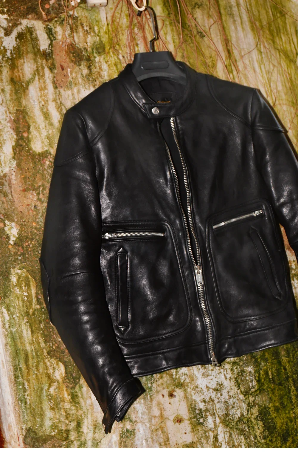 LNY Shop Top.Brand new Cidu thick tanned black Italy sheepskin jacket.Luxury quality cool rider genuine leather coat.