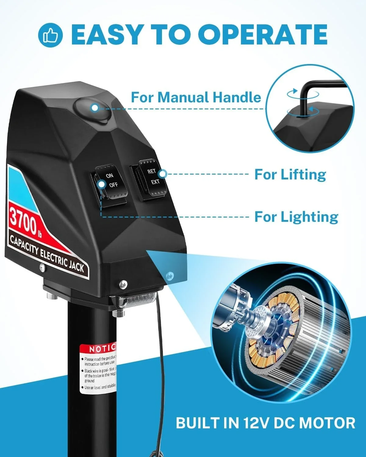 

Electric Trailer Jack 3700lbs, Heavy Duty RV Electric Power Tongue Jack Max 4000lbs for Travel Trailer A-Frame Camper