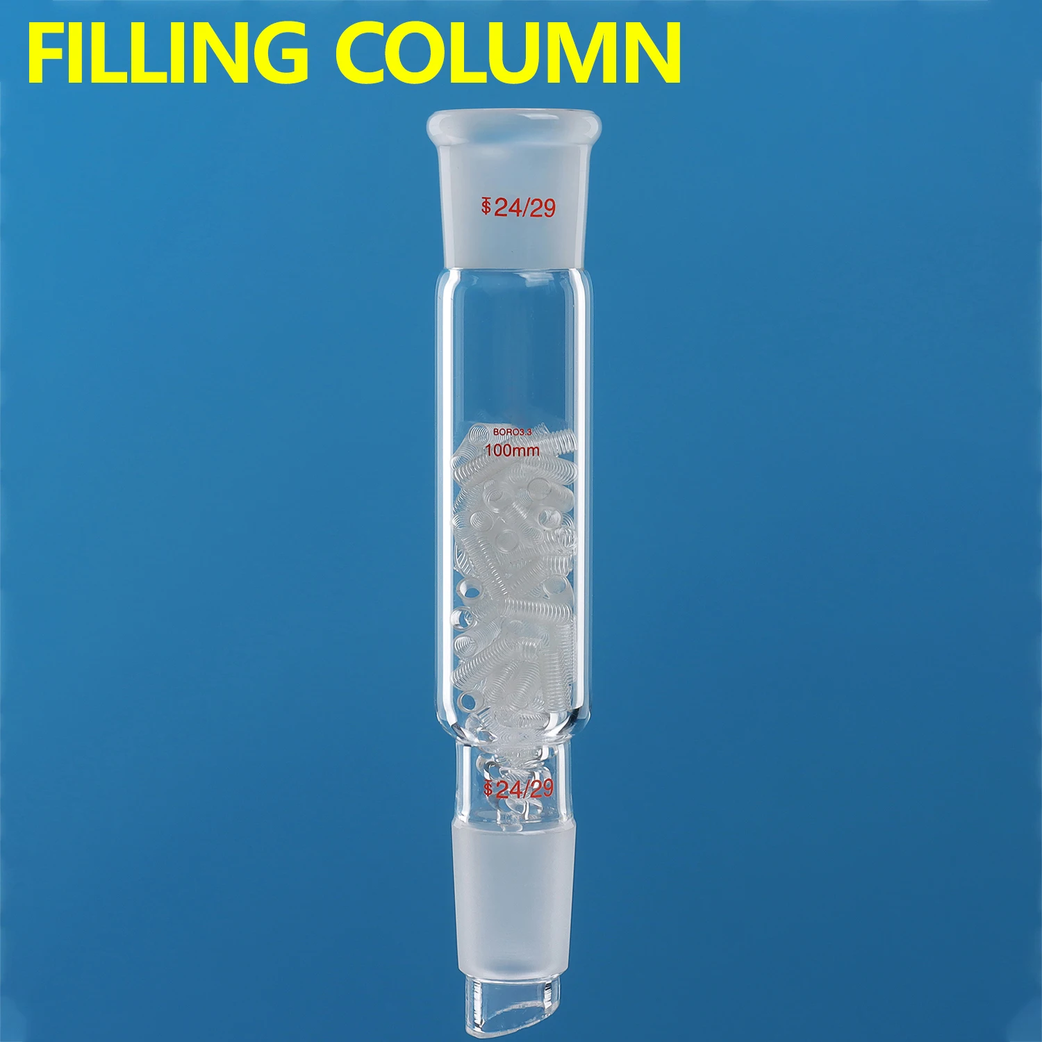 Filling column, serpentine screw glass spring filler, fractionation column, laboratory distillation device, borosilicate glass
