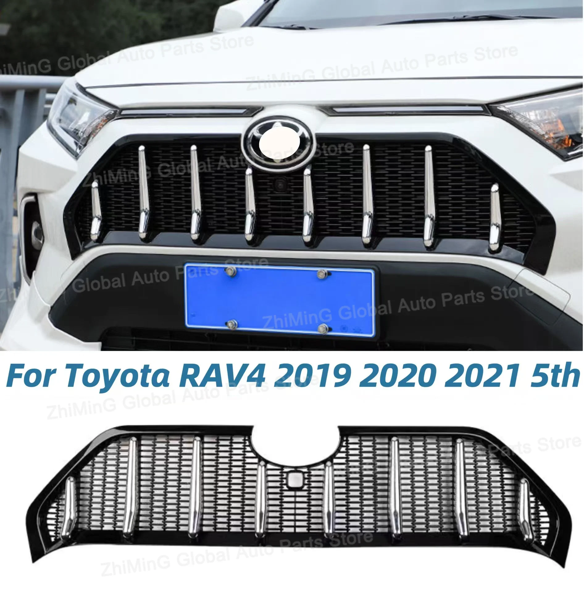 For Toyota RAV4 2019 2020 2021 5th China Open Refitted Martha Black Knight Mesh Grille Front Center Grill Decoration Accessories