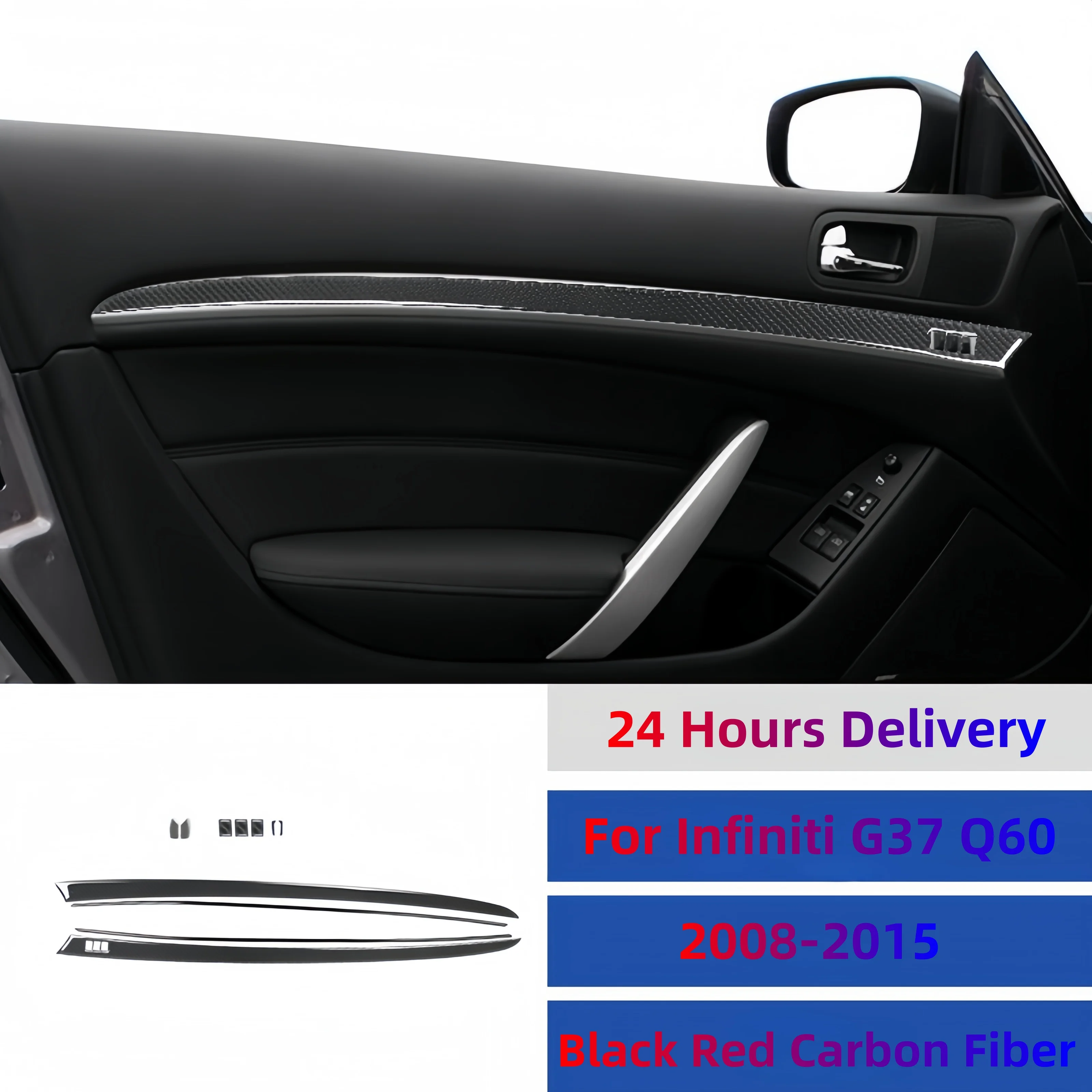 

Панель двери из настоящего углеродного волокна для Infiniti G37 2010-2013 Q60 14-15, декоративная полоса, аксессуары для украшения салона автомобиля, наклейка