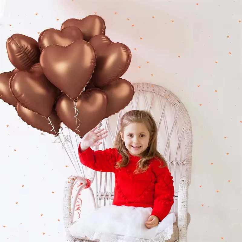 10Pcs 18inch Heart Shape Foil Balloons Set Coffee Caramel Heart Foil Balloons for Engagement Brithday Baby Shower Wedding Decor image 2