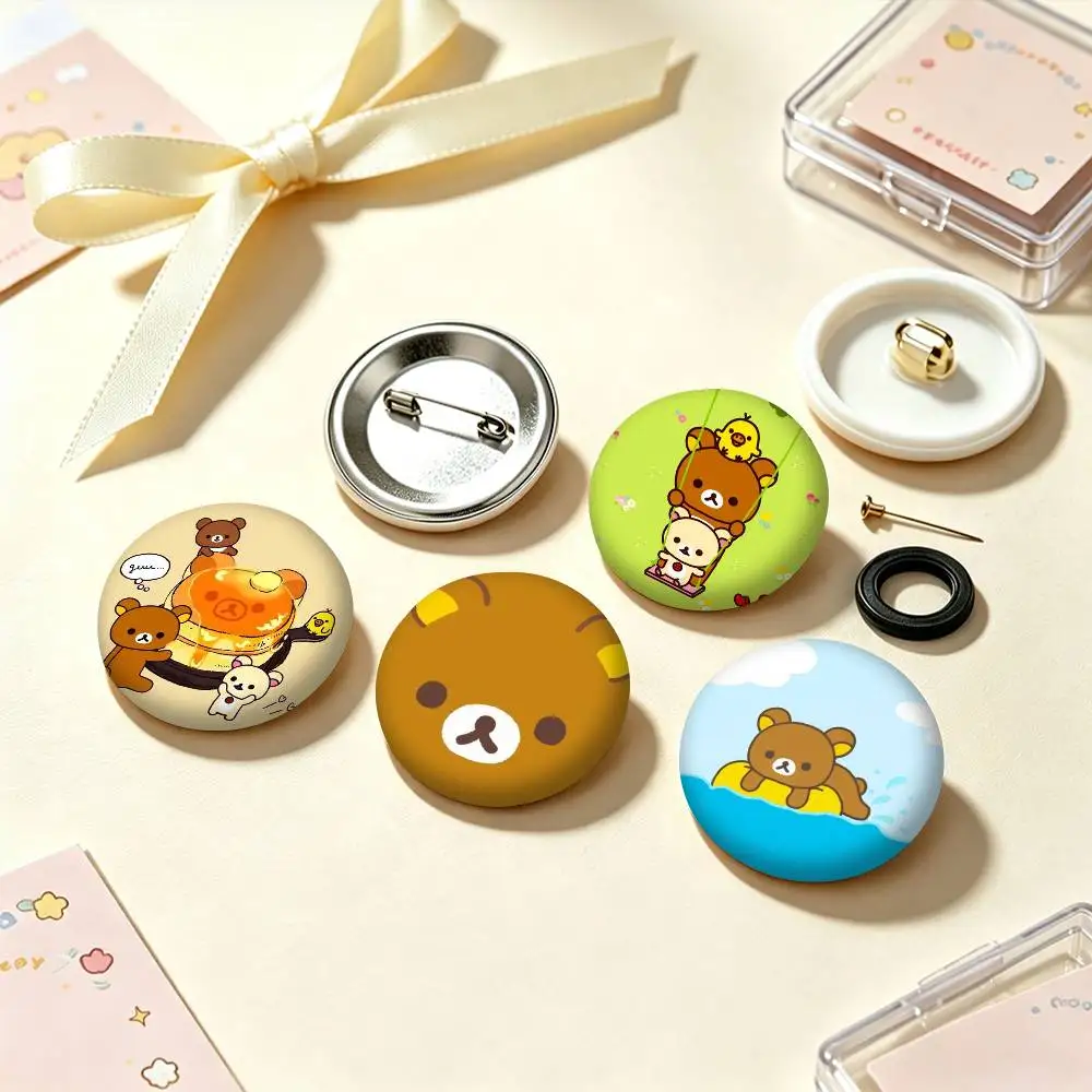 Cartoon Bear R-Rilakkuma 25 32 44 58 75mm Badges Personalized Round Brooches Pins Accessory Gift
