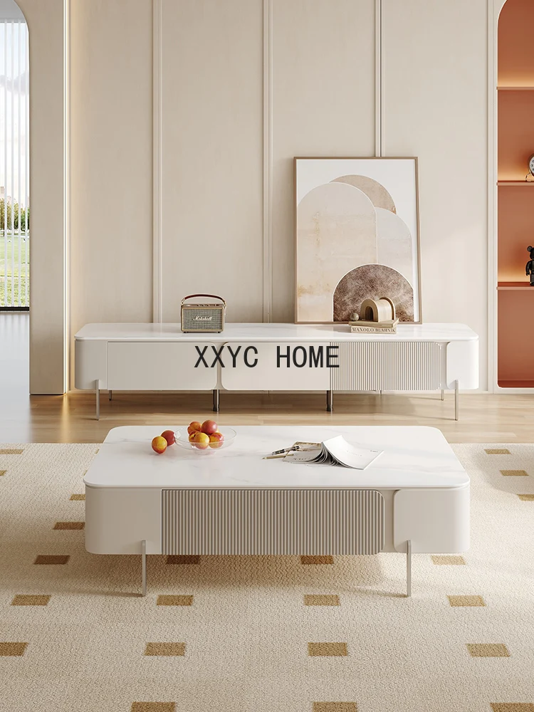 

Stone Plate Cream Style Coffee Table TV Cabinet Combination Modern Living Room Home