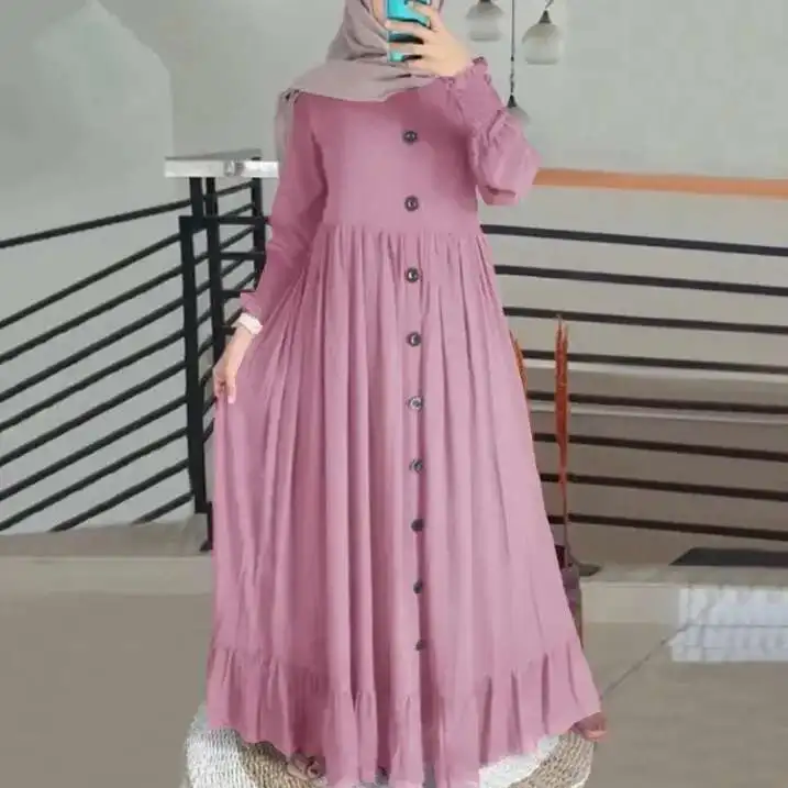 2025 printemps et automne nouveau musulman coton et chanvre artistique décontracté ample grand col rond robe à volants dubaï luxe Islam élégant