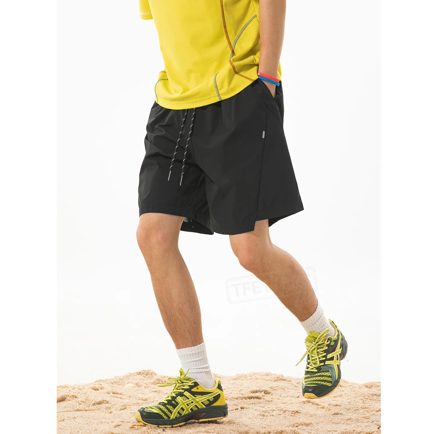 TFETTERS 2026 Summer Men's Quick Dry Athletic Shorts Color Block Breathable Loose Gym Workout Running Male Shorts