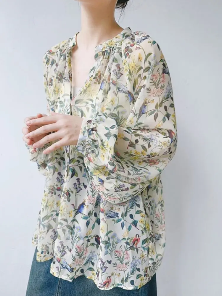 French Floral Chiffon Fashionable Shirt for Women in Summer New Sun Protection Loose Design Niche Commuter Top