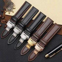 Smooth Genuine Calfskin Leather Watchband 18mm 19mm 20mm 21mm 22mm 23 Soft Straps Automatic Butterfly Buckle Business Watch Band