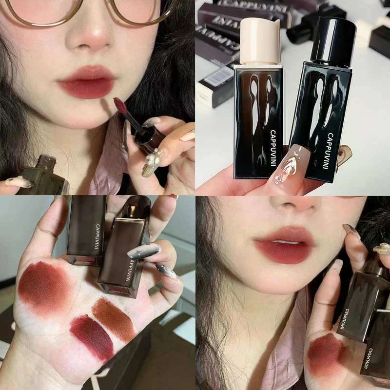 Cappuvini Amber Silky Smooth Lip Mud Mousse Matte Lip Gloss Nude Color Lips Base Makeup Waterproof Lasting Cosmetics