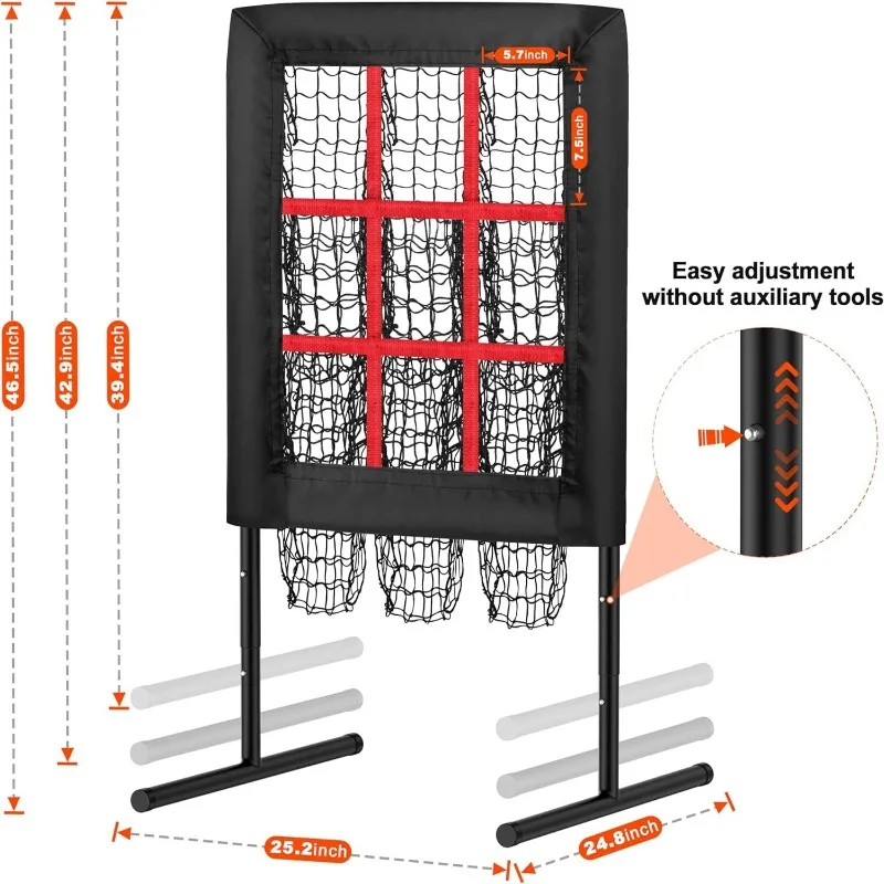 Small Jiugongge Baseball Net Portable, Baseball Pitching Practice Net Good Ball Area Throwing Net