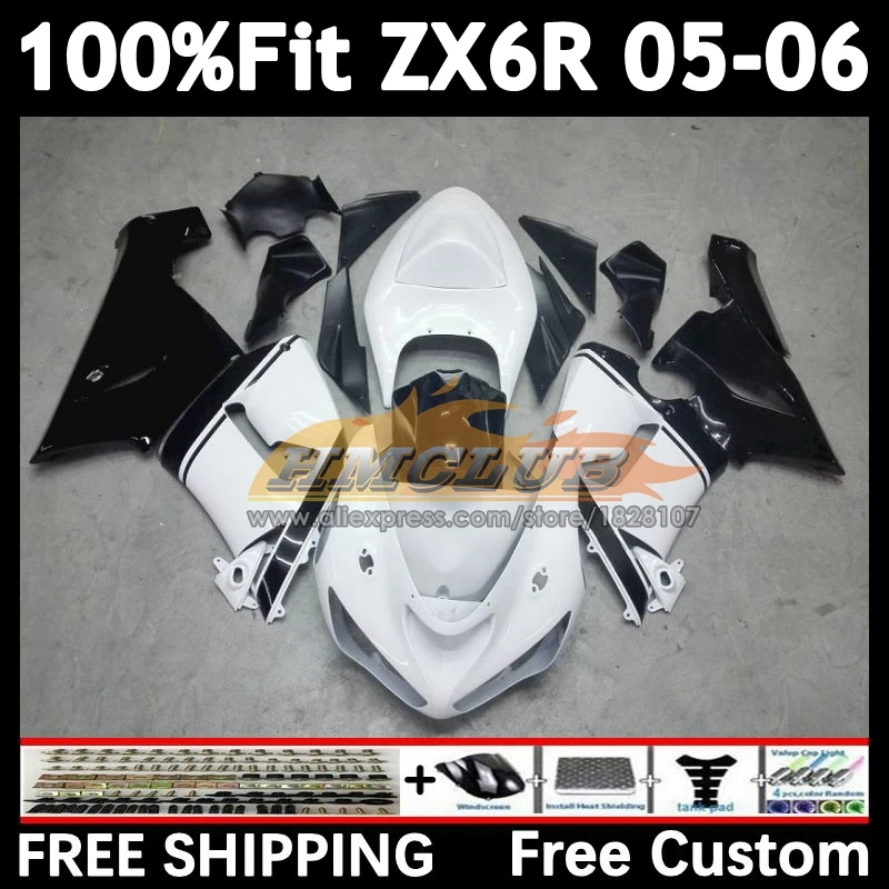 Injection Body For KAWASAKI NINJA ZX-636 ZX-6R 2005 2006 156No.17 ZX600 ZX 636 6R black white ZX636 ZX-600 ZX6R 05 06 Fairings