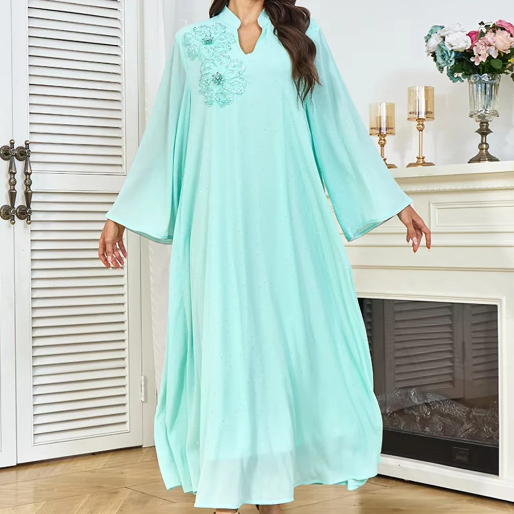 

New Arrival Oem Middle East 2025 Handmade Beaded Abaya Dress Luxury Loose Long Skirt Summer Muslim Dress Women