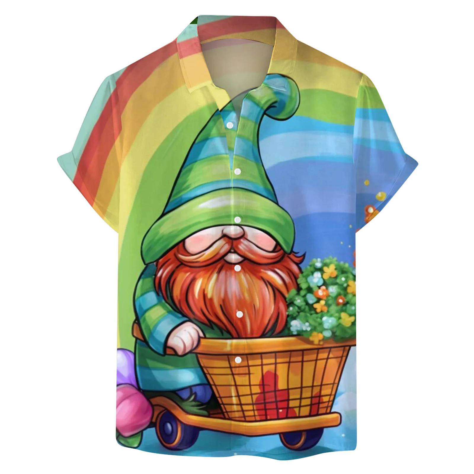 New Digital Print Men's Short Sleeve Saint Patrick's Day Cartoon Short Sleeve Hawaiian Shirt