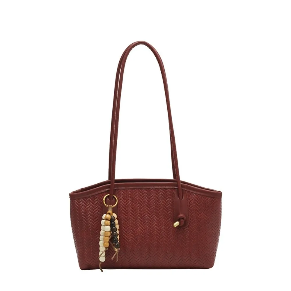 

Gift Elegant Large Capacity Shoulder Bag Versatile with Pendant PU Tote Bag Fashionable Solid Color Commuting Bag Work