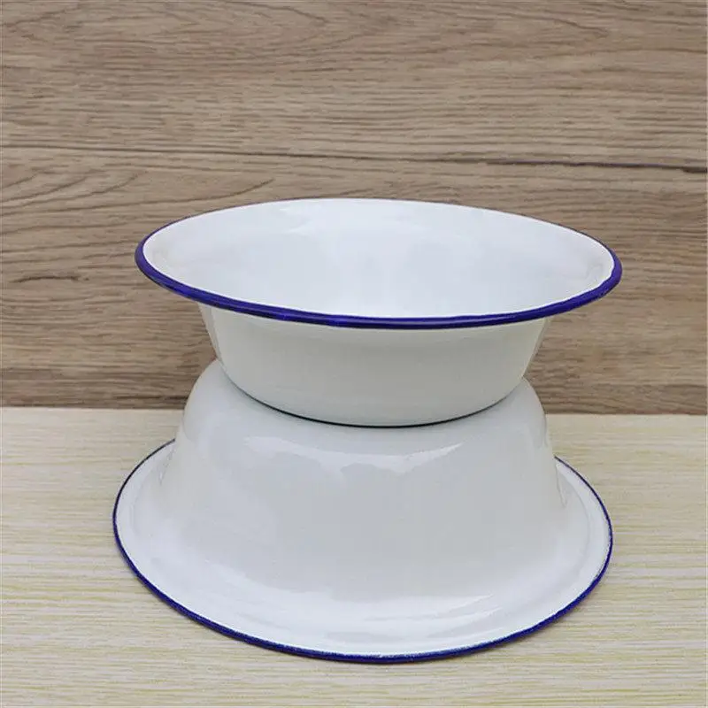 Tazón de Sopa Retro Blanco Esmaltado, Tazón de Porcelana para Uso Doméstico, Tazón para Fideos y Salteados, Duradero, Redondo
