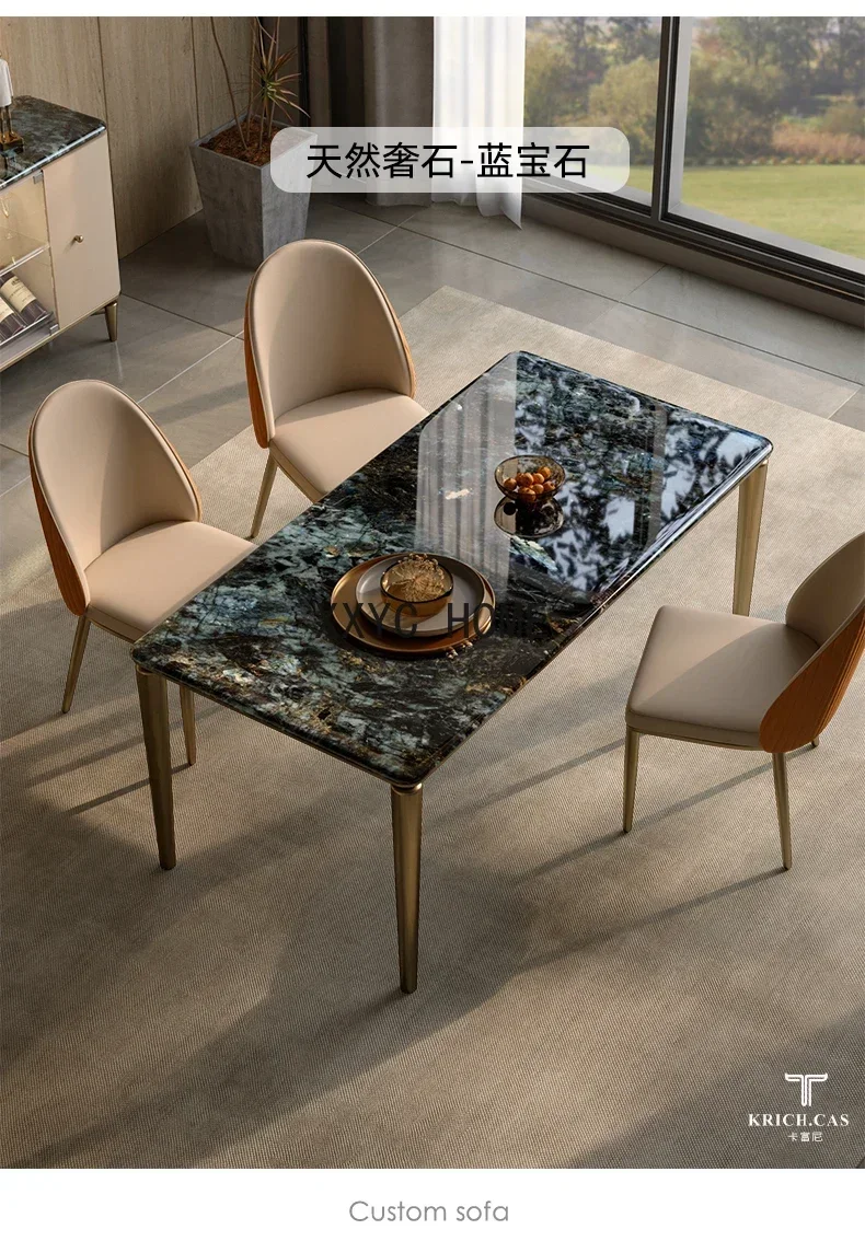 Luxury Stone Italian Minimalist Natural Marble Dining Tables and Chairs Set Rectangular Light Luxury Villa Restaurant