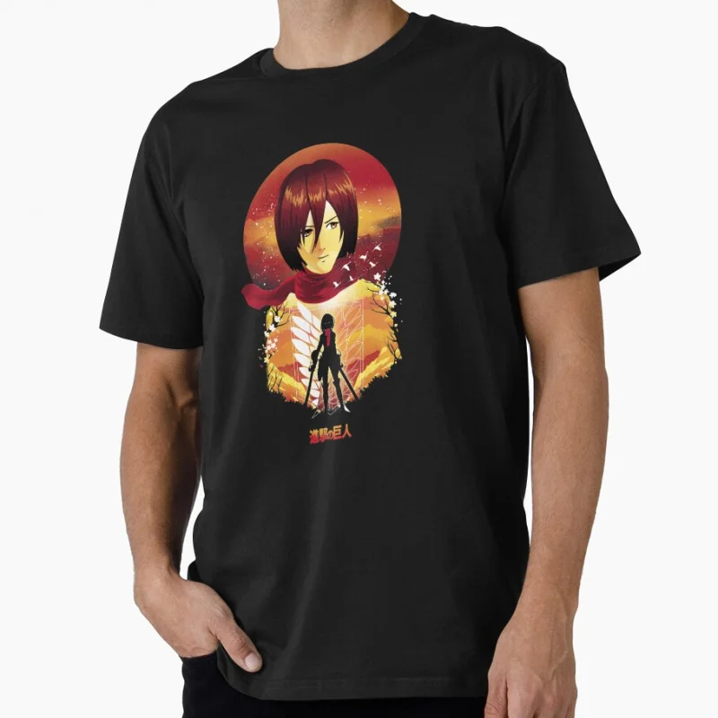 1004 Attack on Titan Manga MIkasa Ackerman Sunset Gift t shirt for anime lover Large size tops 100% cotton printed clothes
