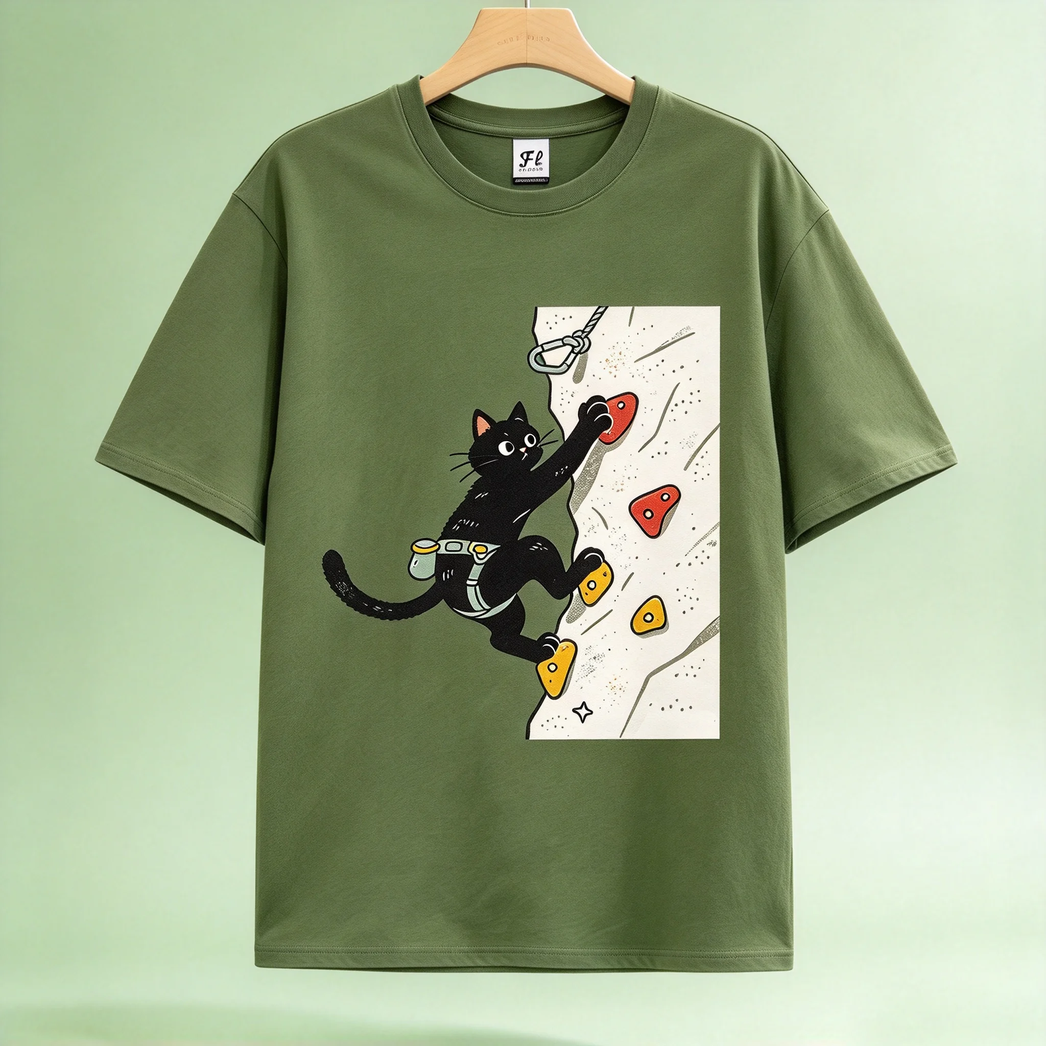 Women Cute Black Cat Rock Climbing Graphic T Shirt Adventure Sport Casual Short Sleeve Tee