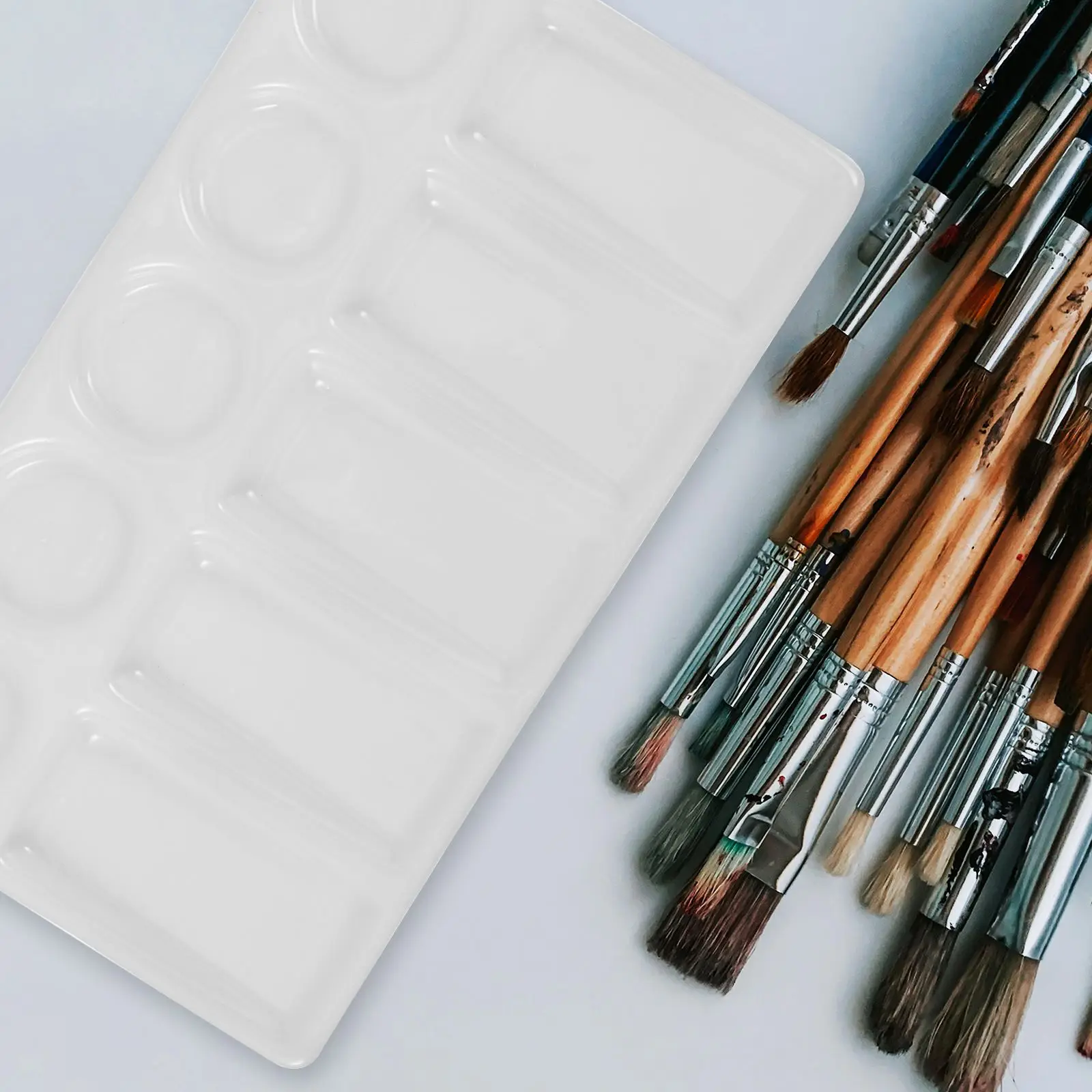 Rectangular Palette 10 Wells Ceramic Plastic White Surface Easy Clean Portable Paint Trays Watercolor Gouache Acrylic Oil