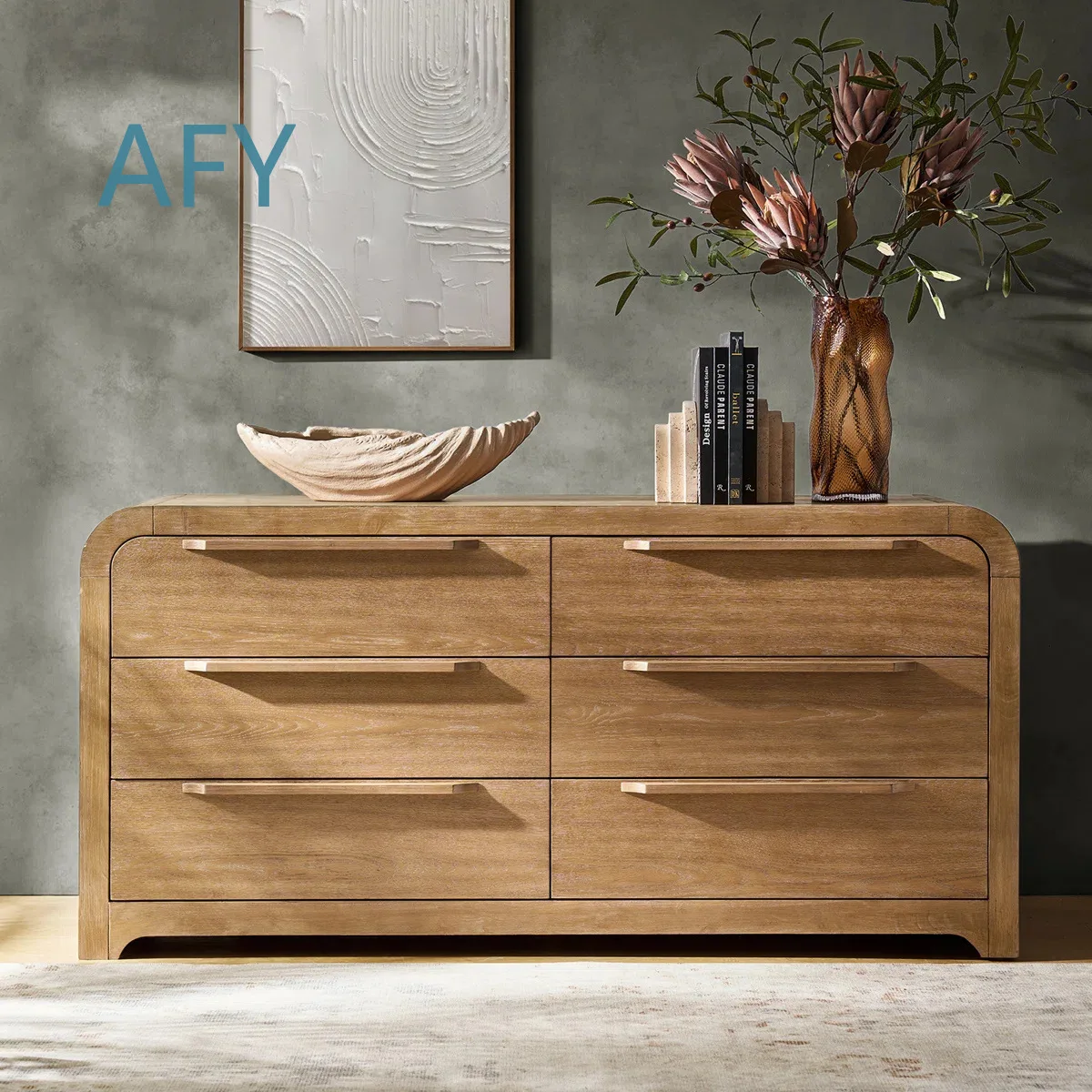 Nordic Style Arc Corner 6 Drawer Cabinet for Bedroom Living Room Office Multi Functional Storage Unit Retro Color Furniture