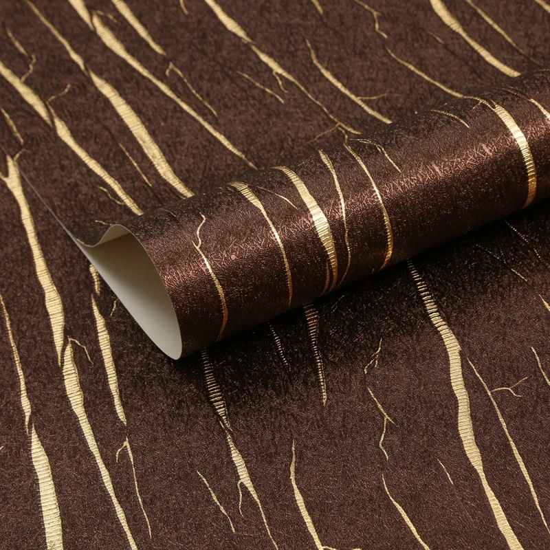 Dark Coffee Color 3D Gold Line Dark Pattern Wallpaper Living Room Restaurant Hotel Simple Pure Color Gold Pattern Wall Stickers
