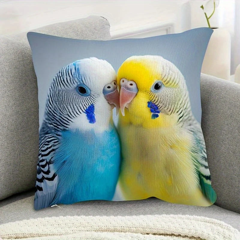 1pc Cute Budgie Parrot Pillow Cover, Polyester 2D Double-Sided Print, Soft Throw Pillow Case, Home Decor for Sofa Bedroom, Perfe