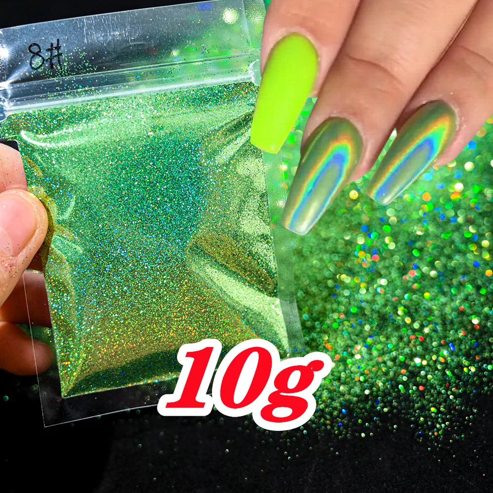 Laser holografischer Regenbogen-Nagelglitzer, 0,2 mm, glitzernde Nägel, Glitzerpulver, 10 g/5 g, schillernder Glitzerstaub, DIY-Nagelkunst-Dekoration