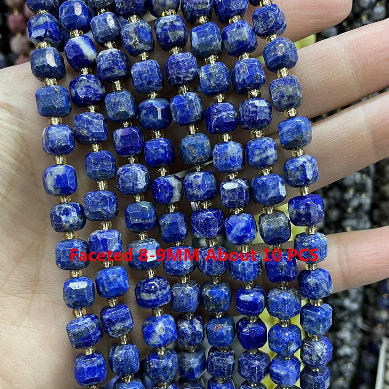 Natürliche Lapislazuli Runde Rohr Facettierte Lose Spacer Stein Perlen Für Schmuck Machen DIY Handgemachte Armbänder Halskette Zubehör