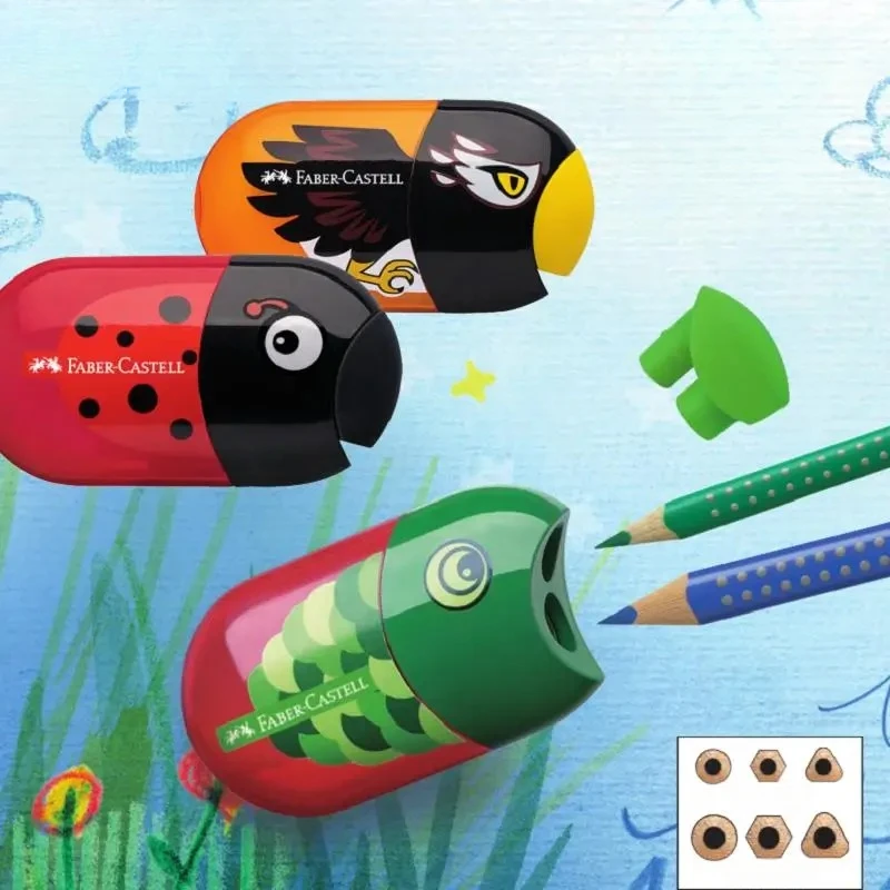 1Pc Faber Castell Double Hole Pencil Sharpener with Eraser Ladybug / Fish / Eagle Cute Stationery Back To School