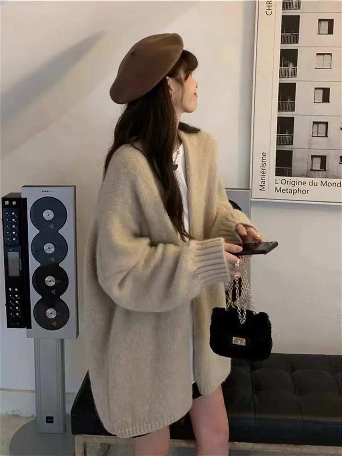 Women Fashion Knitted Cardigan Latern Sleeve Baggy Loose Sweater Coat Fall Winter Spring Coat Solid Chic Tops Casual Cardigans