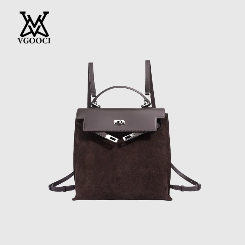 

VGOOCI Large Capacity Women's Handbag Split Suede Cowhide Crossbody Shoulder Bag Advanced Design Luxury Women's Leather Backpack