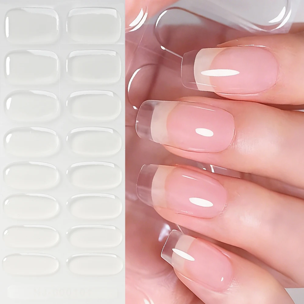 16 نصائح شبه علاج واضح هلام مسمار ملصق 17-اللون الفرنسي لاصق الأشعة فوق البنفسجية هلام مسمار يلتف طويلة الأمد غطاء كامل مسمار الفن صائق #1