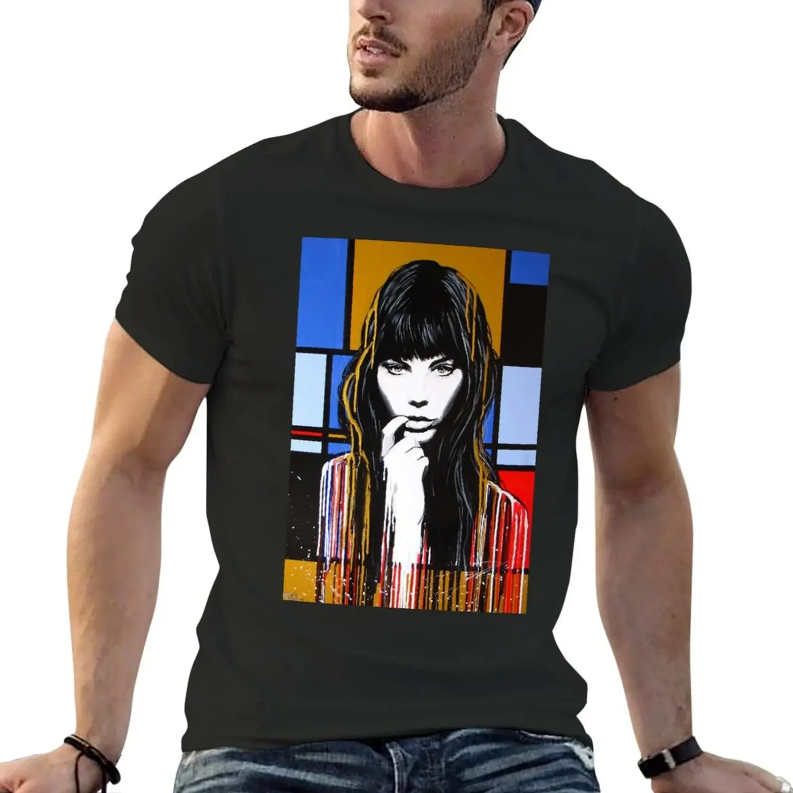 

Jane Birkin Melting on a Mondrian Painting T-Shirt customs design your own vintage mens clothes