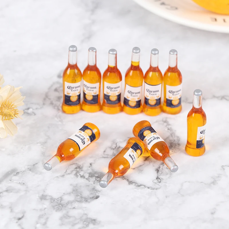 【M】10Pcs 1:6 Dollhouse Miniature Resin Beer Bottle Simulation Wine Bottle Model Doll House Accessories Kids Toys