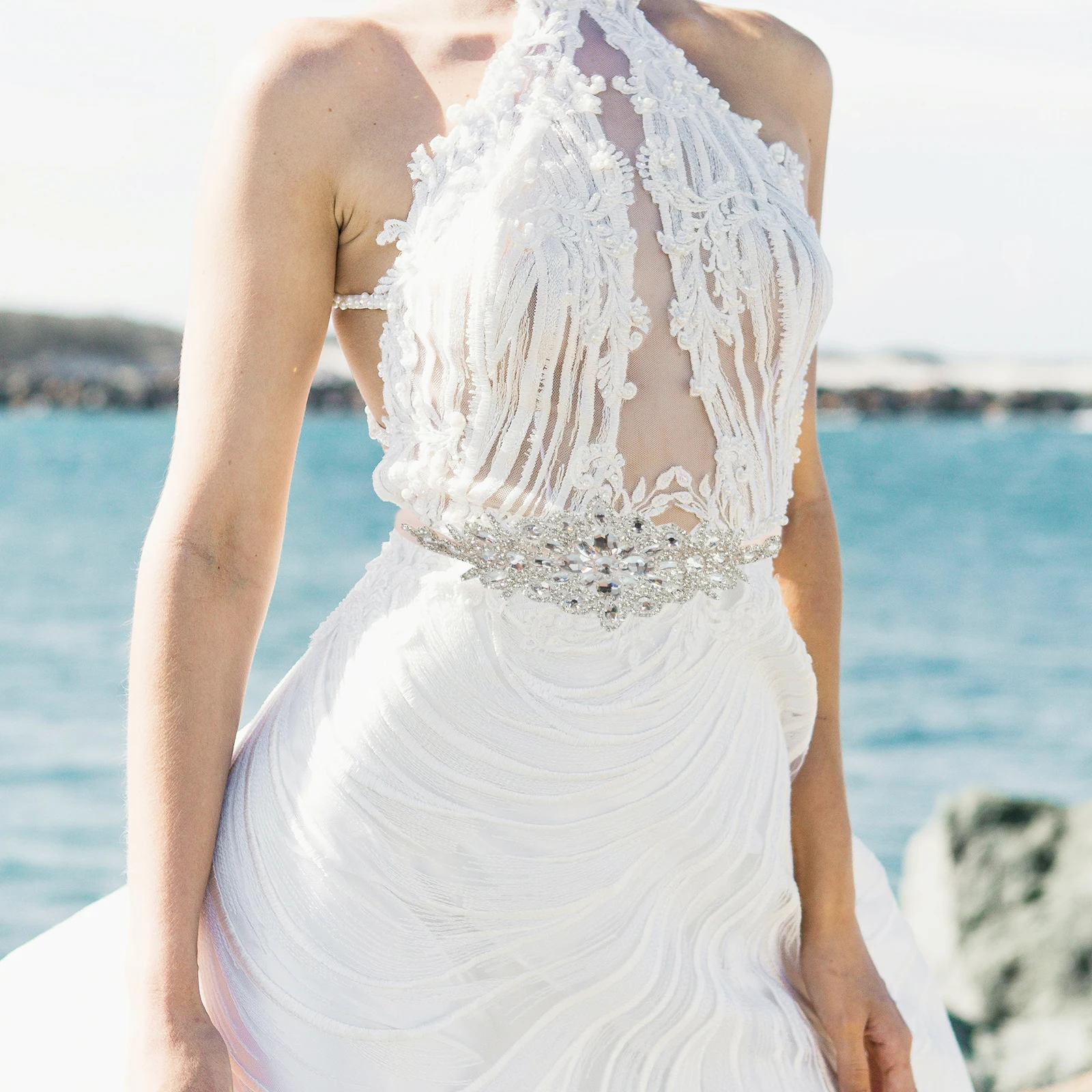 

Sparkly Rhinestone Bridal For Wedding Dress Elegant Shiny Waistband Women Party Accessory Dress Rhinestone Chain Trim Wedding