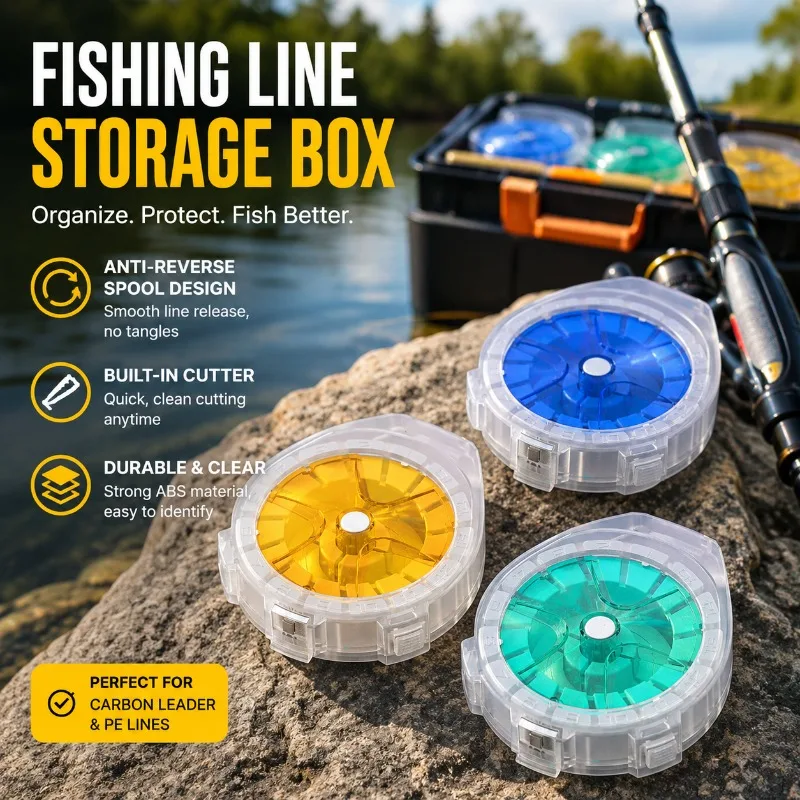 Boîte de rangement multifonctionnelle pour ligne de pêche en carbone avec coupe-ligne anti-retour, conception de coupe rapide portable, organisateur pratique