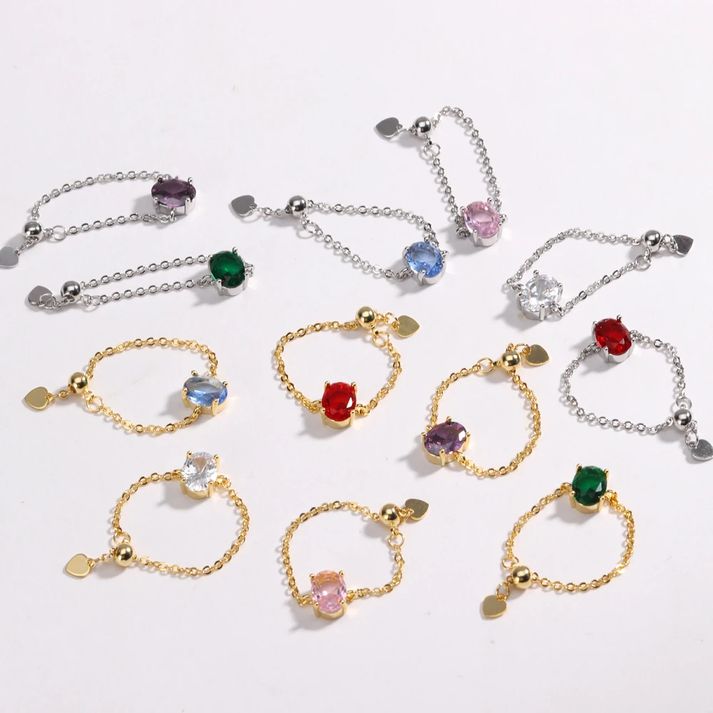 قابل للتعديل بلينغ صغيرة حساسة البيضاوي الشكل الألوان خواتم للنساء مايكرو تمهيد 5A زركون تشيكوسلوفاكيا مجوهرات الأزياء سلسلة حلقة