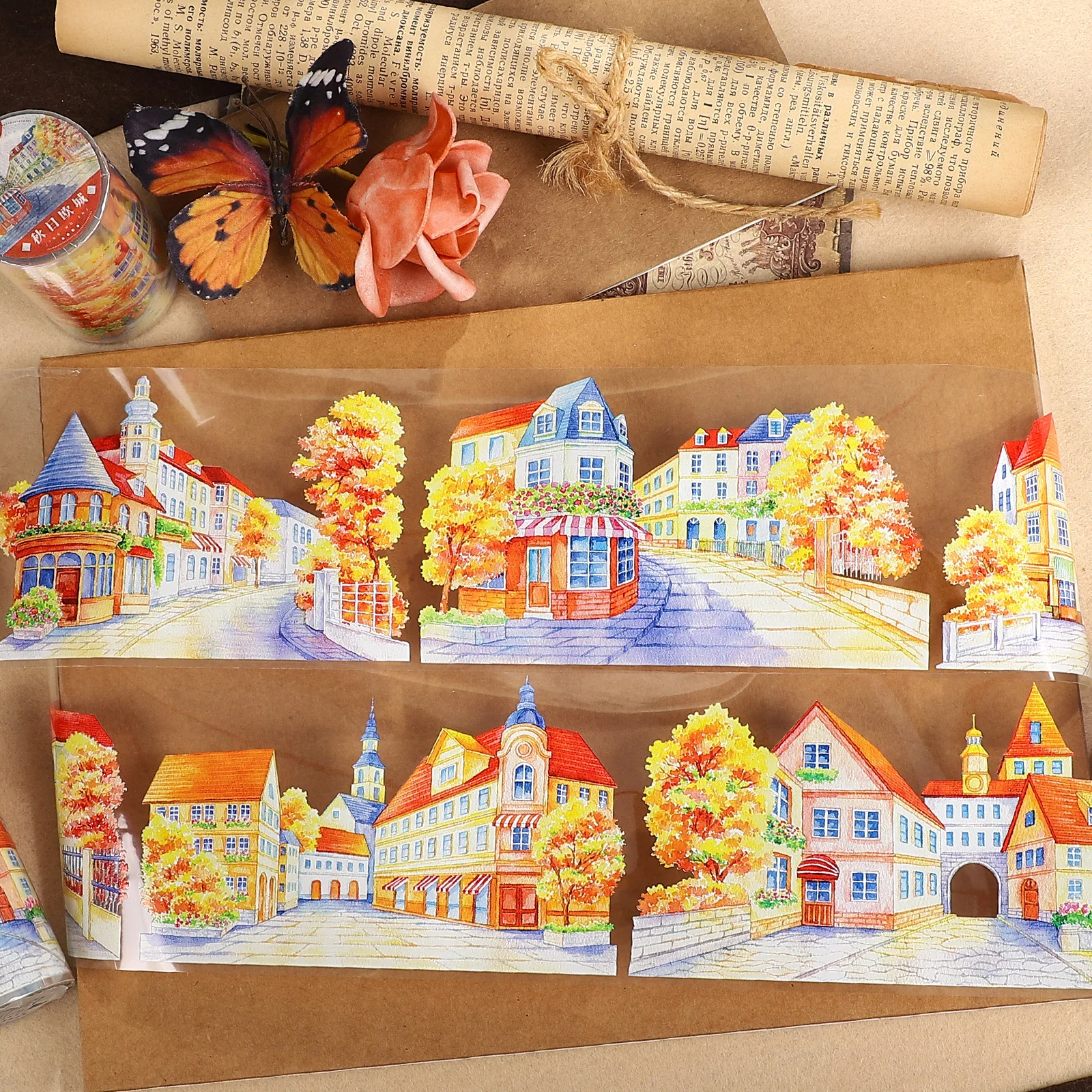 

80 мм * 5 м винтажная осенняя европейская городская улица пейзаж ПЭТ лента креативный DIY материал для журнала коллаж скрапбук канцелярские принадлежности