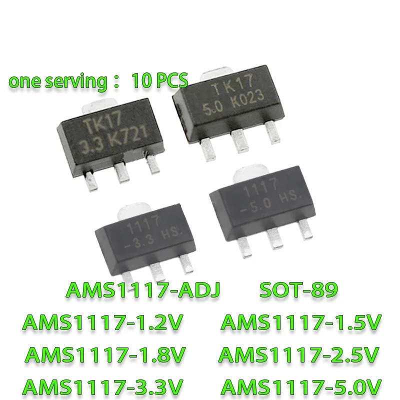 10PCS AMS 1117 1.2V 1.5V 18V 2.5V 3.3V 5V ADJ AMS1117-1.2 AMS1117-1.5 AMS1117-1.8 AMS1117-2.5 AMS1117-3.3 AMS1117-5.0 SOT-89 SO